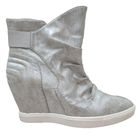 silver wedge booties